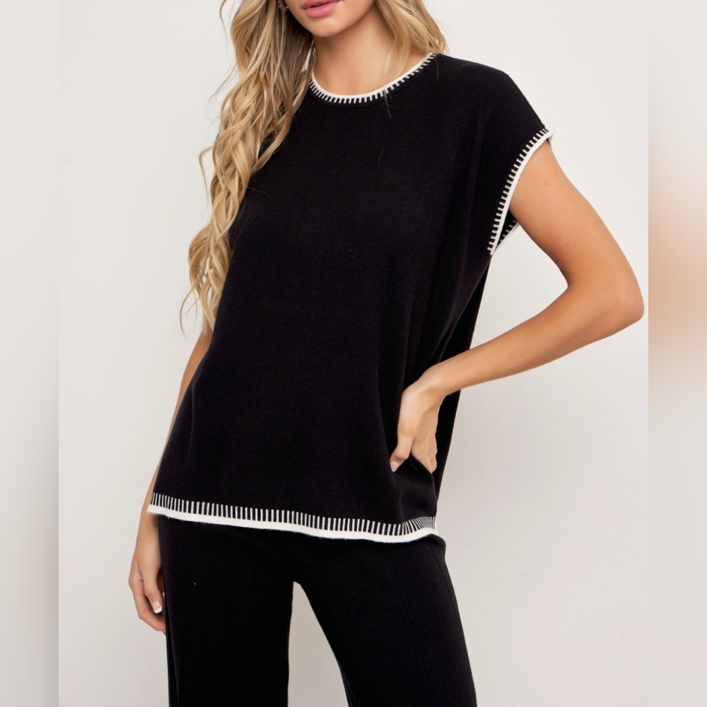 #51587 🛑L HIGH END Knit Sleeveless Top & Pants Set w/ Contrast - Picture 4 of 6
